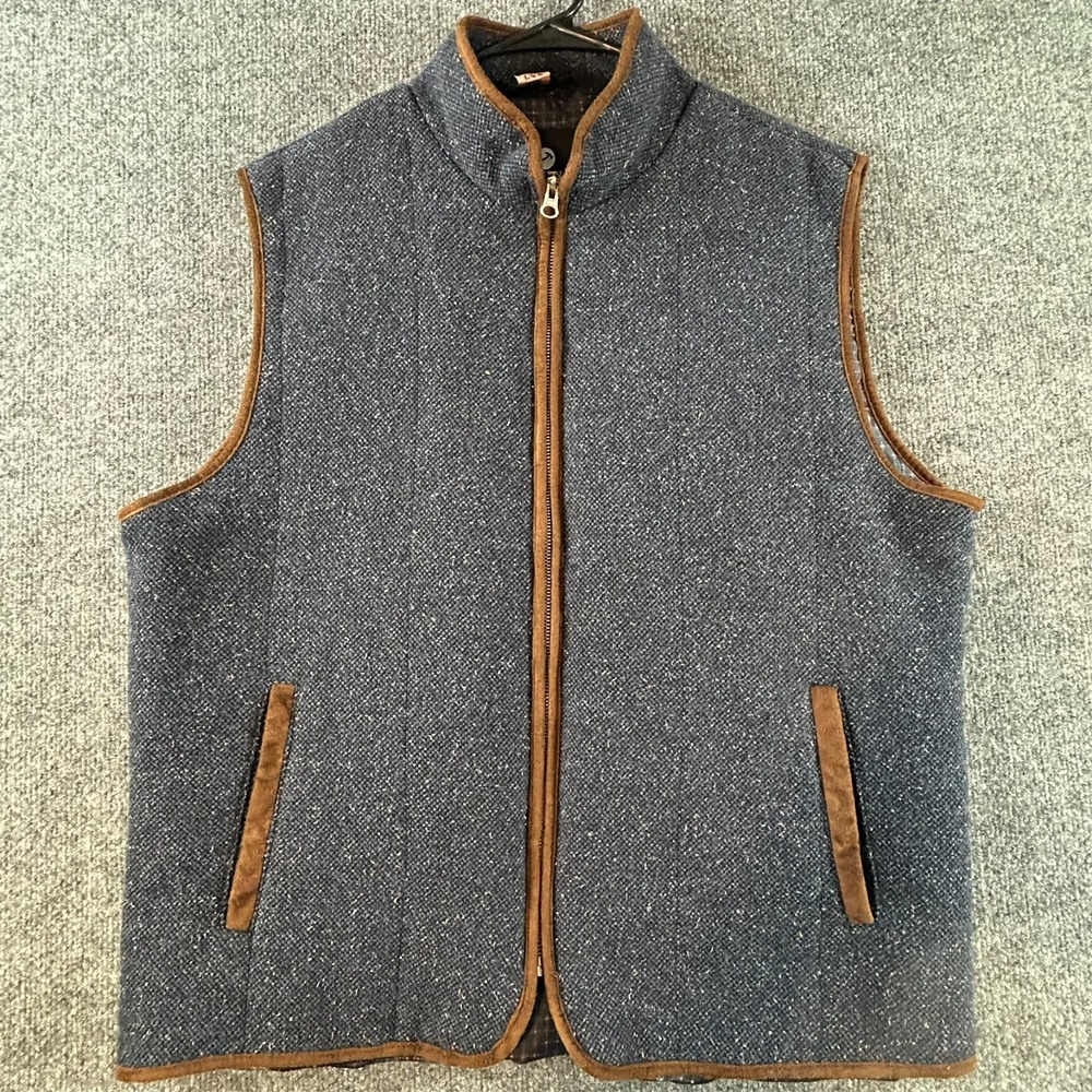 HAMMER MADE WOOL Blend TWEED Full ZIP VEST SZ XL Blue Mens Lined Pockets